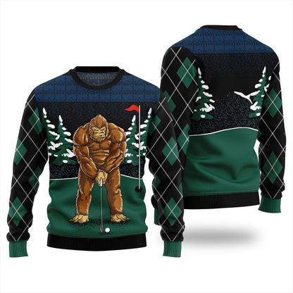 Bigfoot Golfing Ugly Christmas Sweater