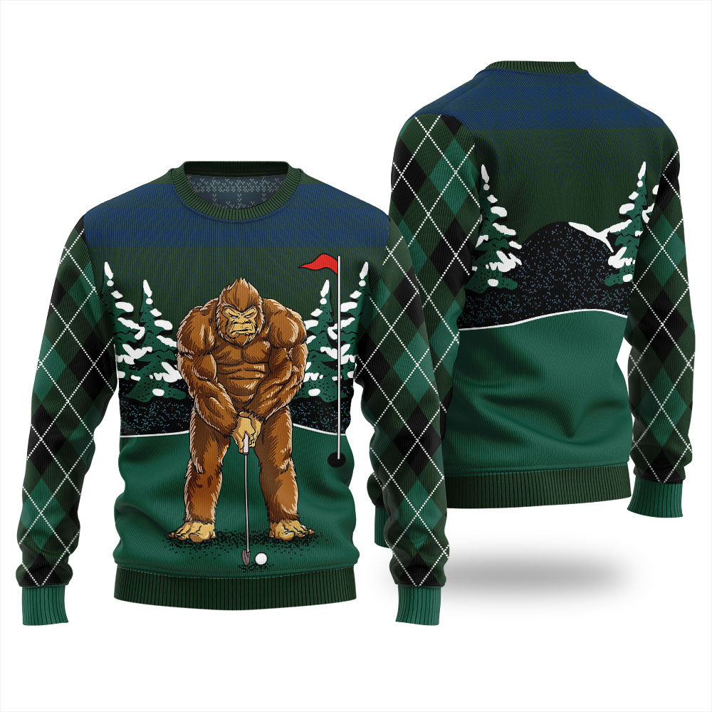 Bigfoot Golfing Ugly Christmas Sweater
