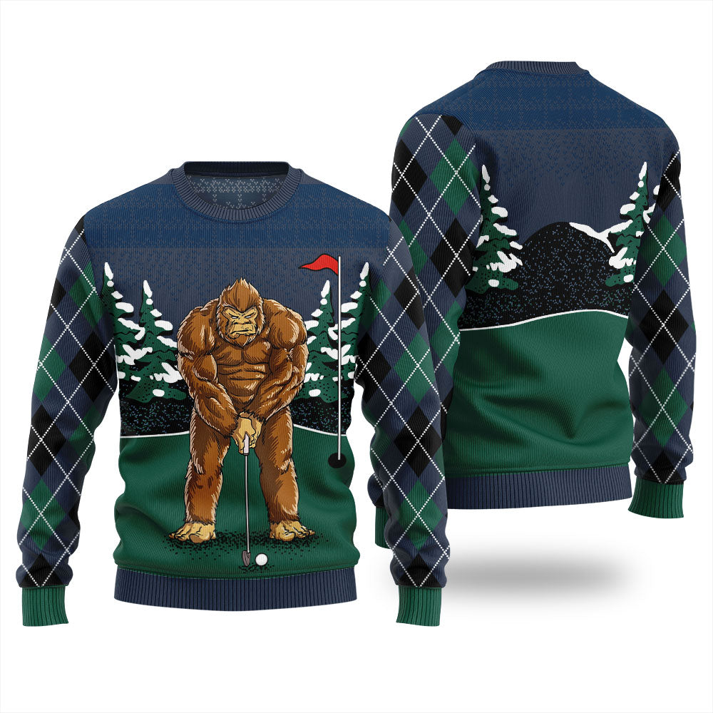 Bigfoot Golfing Ugly Christmas Sweater