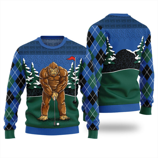 Bigfoot Golfing Ugly Christmas Sweater
