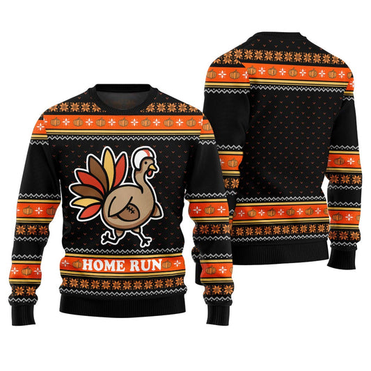 Home Run Turkey Thanksgiving Sweater Black