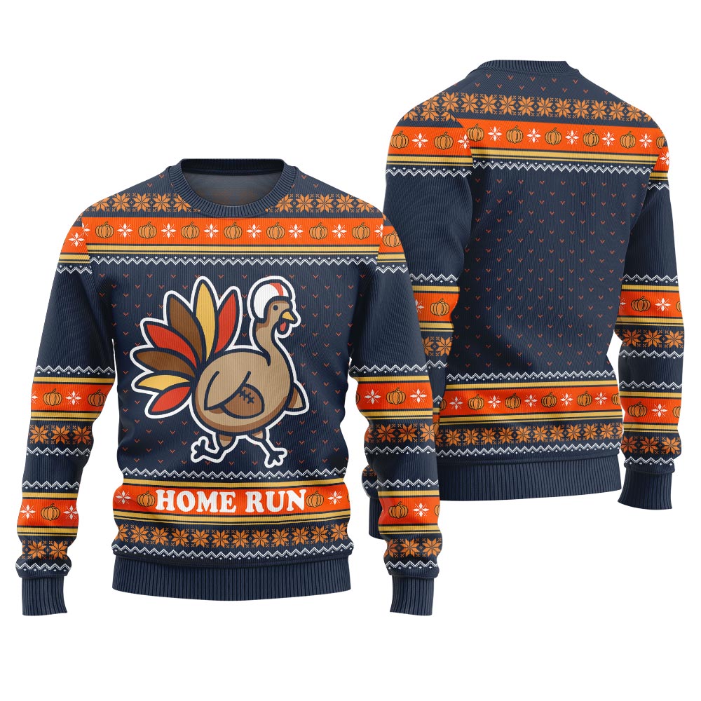 Baseball Turkey Thanksgiving Day Sweater Navy