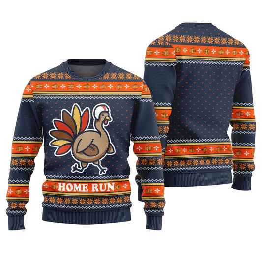 Baseball Turkey Thanksgiving Day Sweater Navy