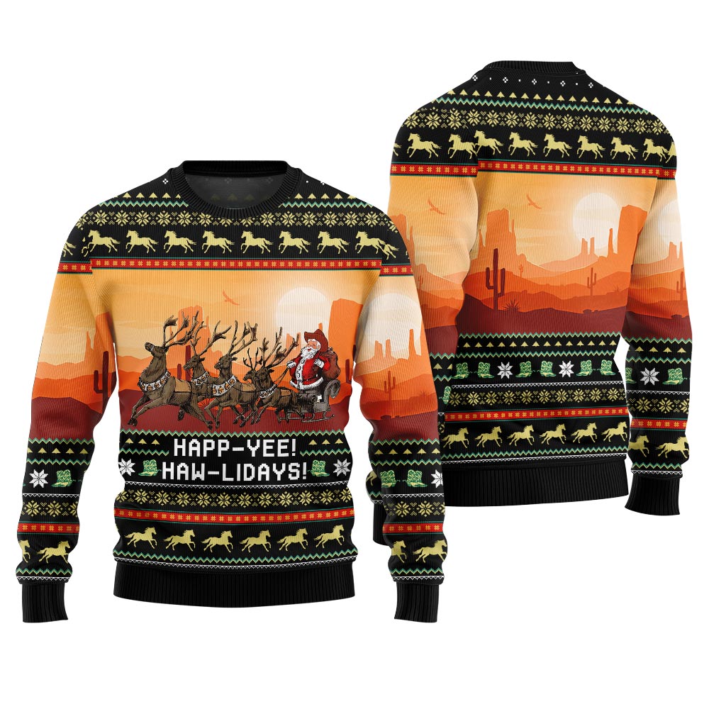 Happ Yee Haw LiDays Cowboy Christmas Sweater Black