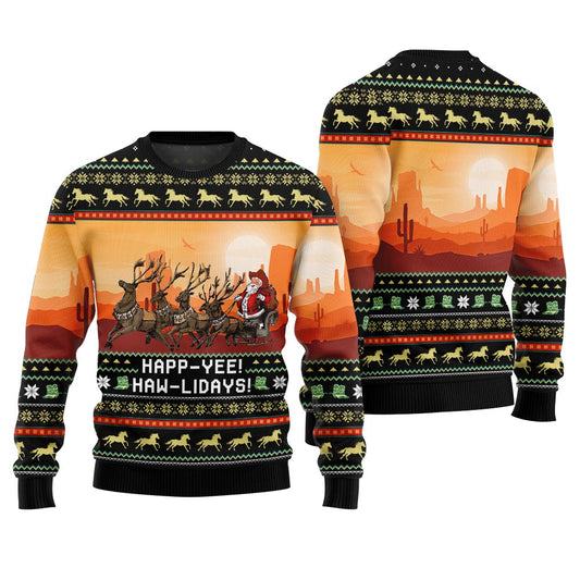 Happ Yee Haw LiDays Cowboy Christmas Sweater Black
