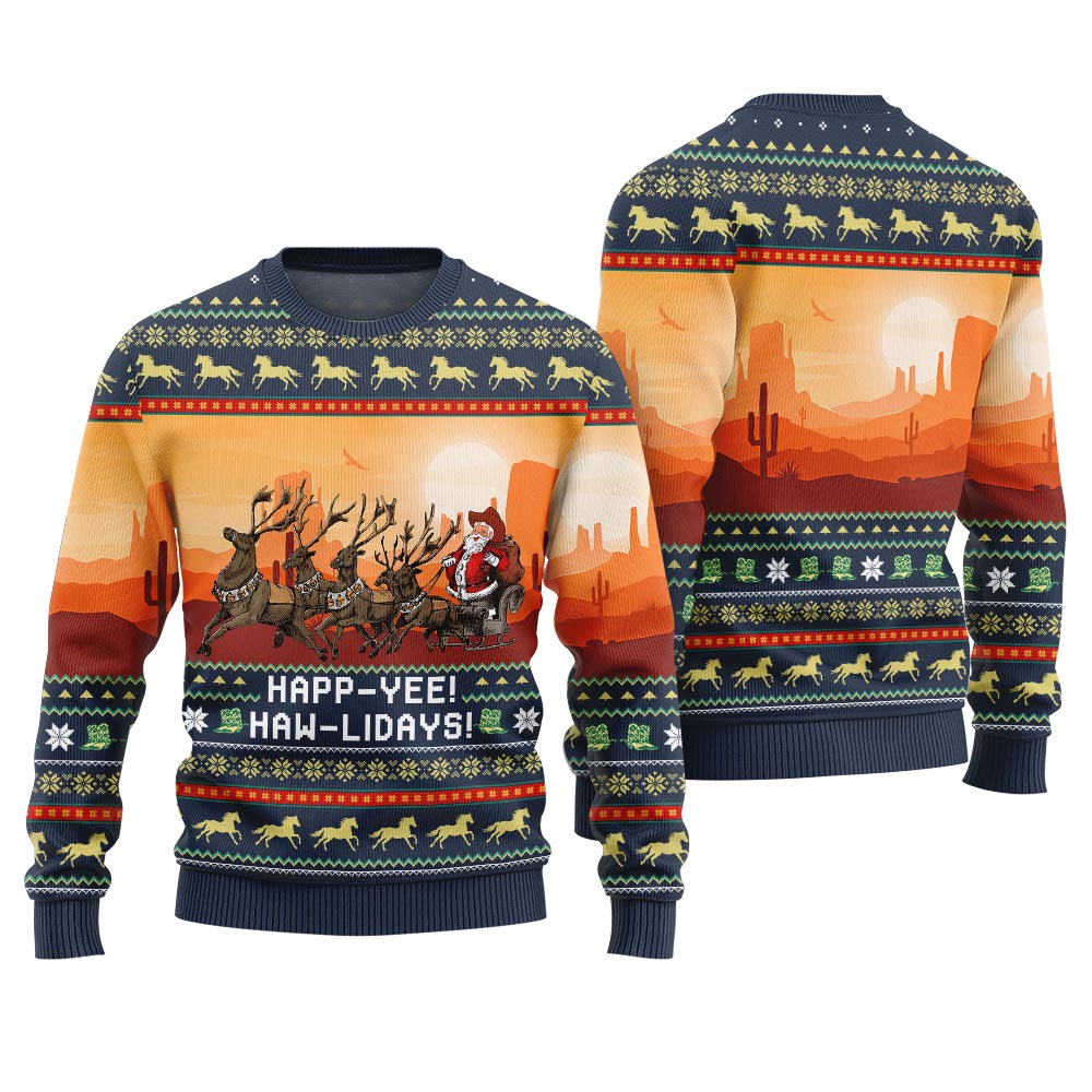 Cowboy Ugly Sweater Happ Yee Haw LiDays Navy
