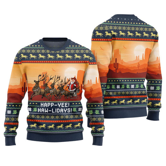 Cowboy Ugly Sweater Happ Yee Haw LiDays Navy