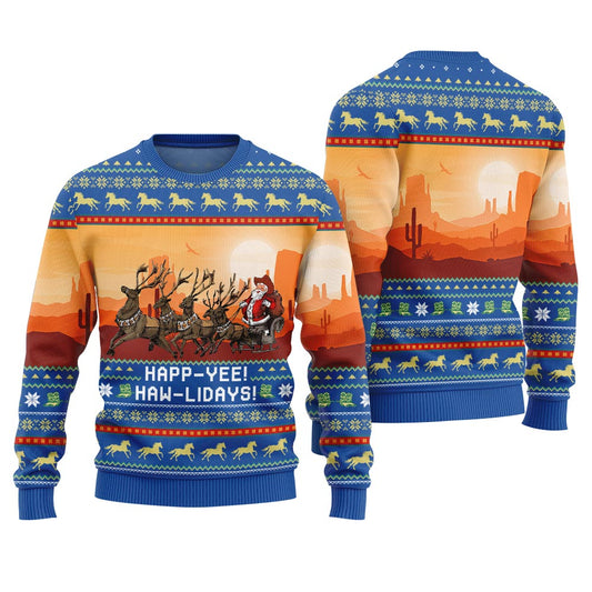 Happ Yee Haw LiDays Cowboy Season Christmas Pattern Ugly Sweater Royal
