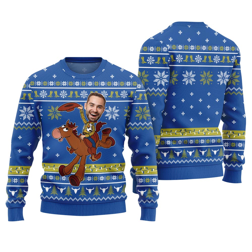 Amazing Cowboy Ugly Christmas Sweater Custom Face Royal
