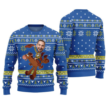 Amazing Cowboy Ugly Christmas Sweater Custom Face Royal
