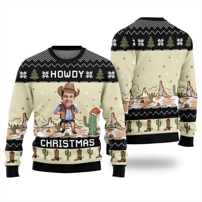 Unique Custom Western Christmas Sweater Howdy Christmas Black