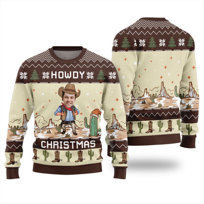 Amazing Personalized Cowboy Ugly Christmas Sweaters Brown