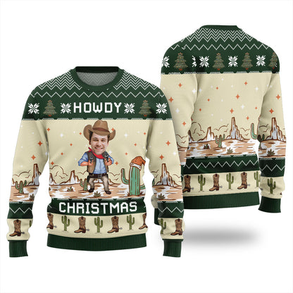 Unique Custom Western Christmas Sweater Howdy Christmas Green