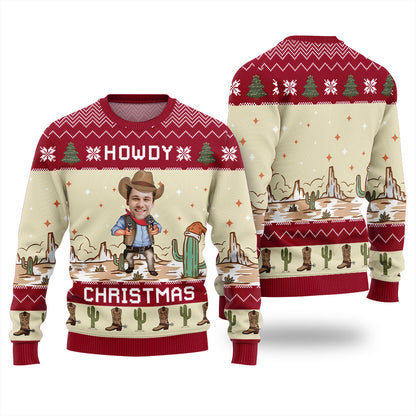 Amazing Personalized Cowboy Ugly Christmas Sweaters Red