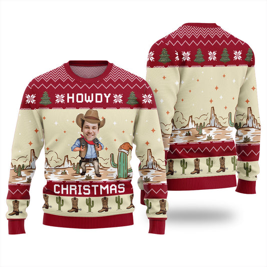 Amazing Personalized Cowboy Ugly Christmas Sweaters Red