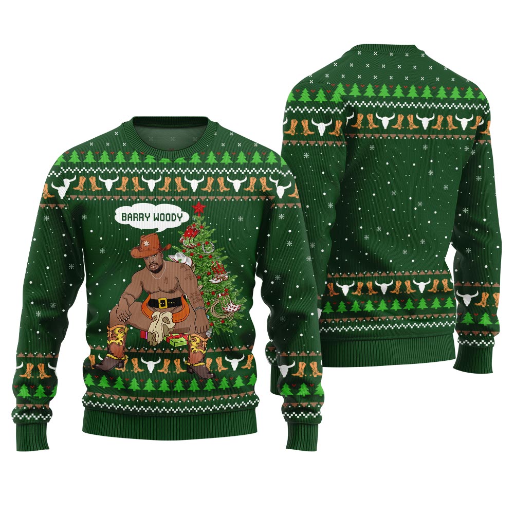 Ugly Western Christmas Sweater Barry Woody Cowboy Green