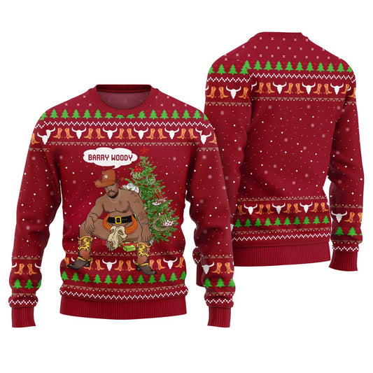 Funny Barry Woody Cowboy Western Christmas Sweater Red