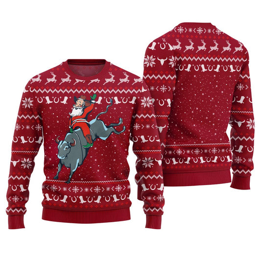 Cowboy Pattern Christmas Red Ugly Christmas Sweater
