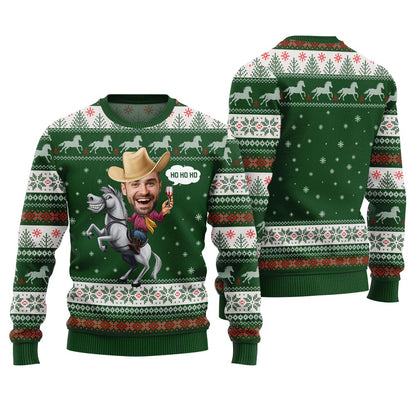 Amazing Cowboys Green Christmas Ugly Sweater Customize Face