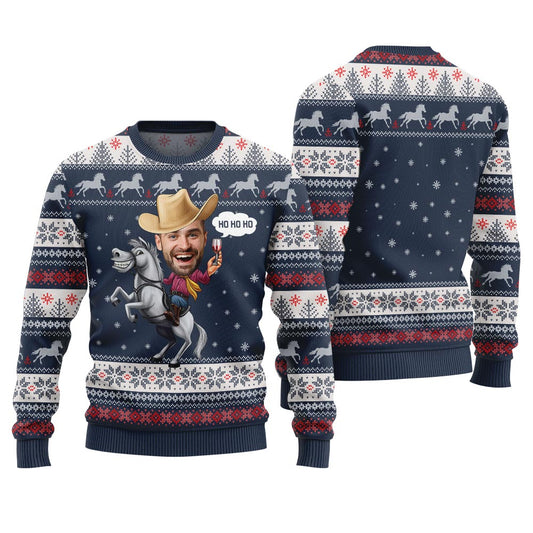 Cowboys Christmas Ugly Sweater Custom Face Navy