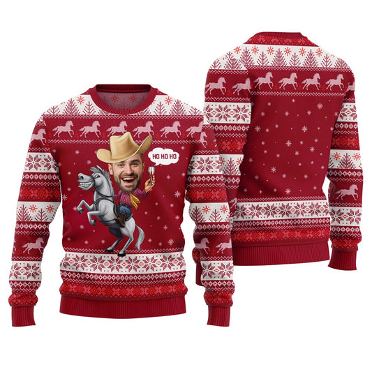 Cowboys Christmas Ugly Sweater Personalized Face Red