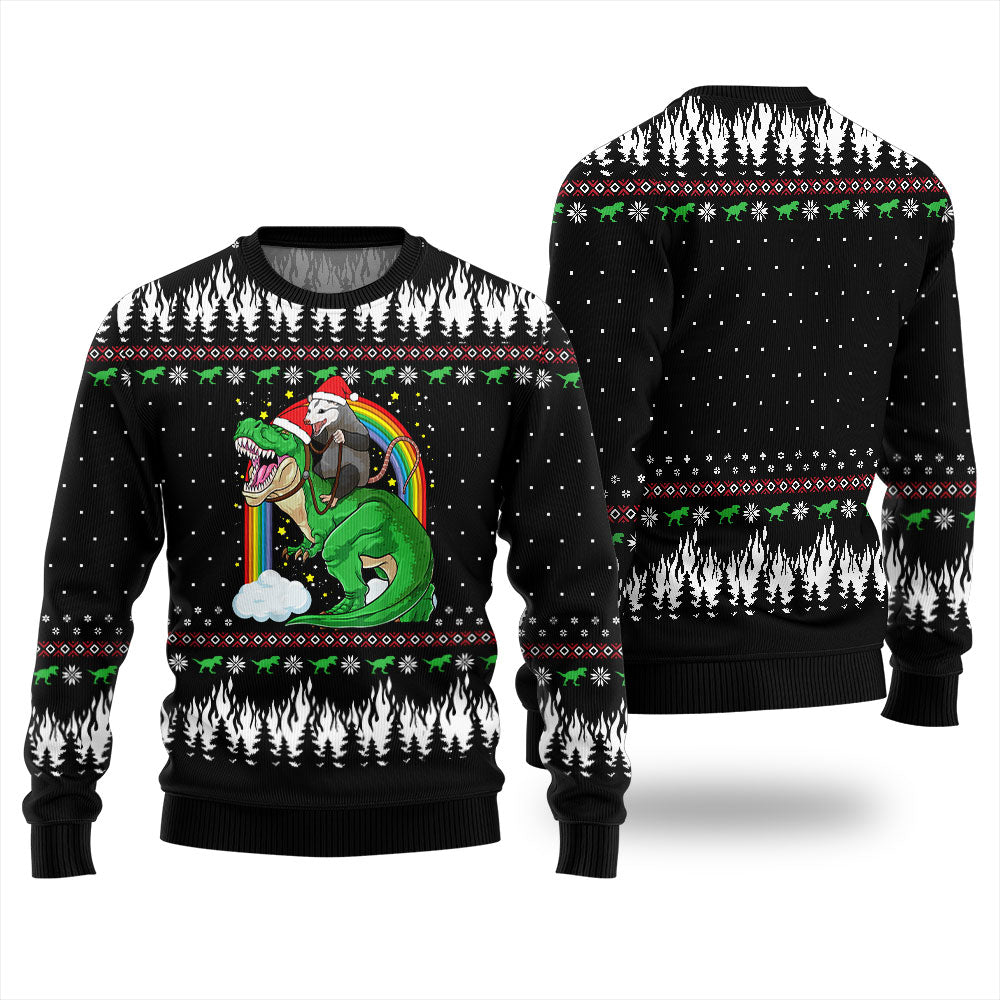 Dinosaur And Opossum Christmas Sweater
