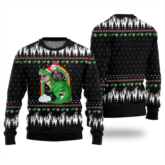 Dinosaur And Opossum Christmas Sweater