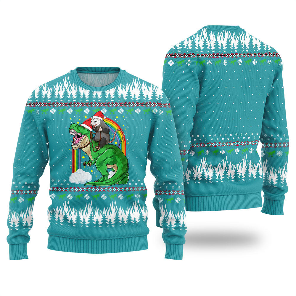 Dinosaur And Opossum Christmas Sweater