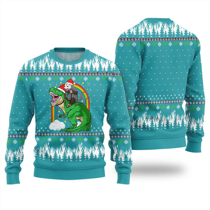 Dinosaur And Opossum Christmas Sweater