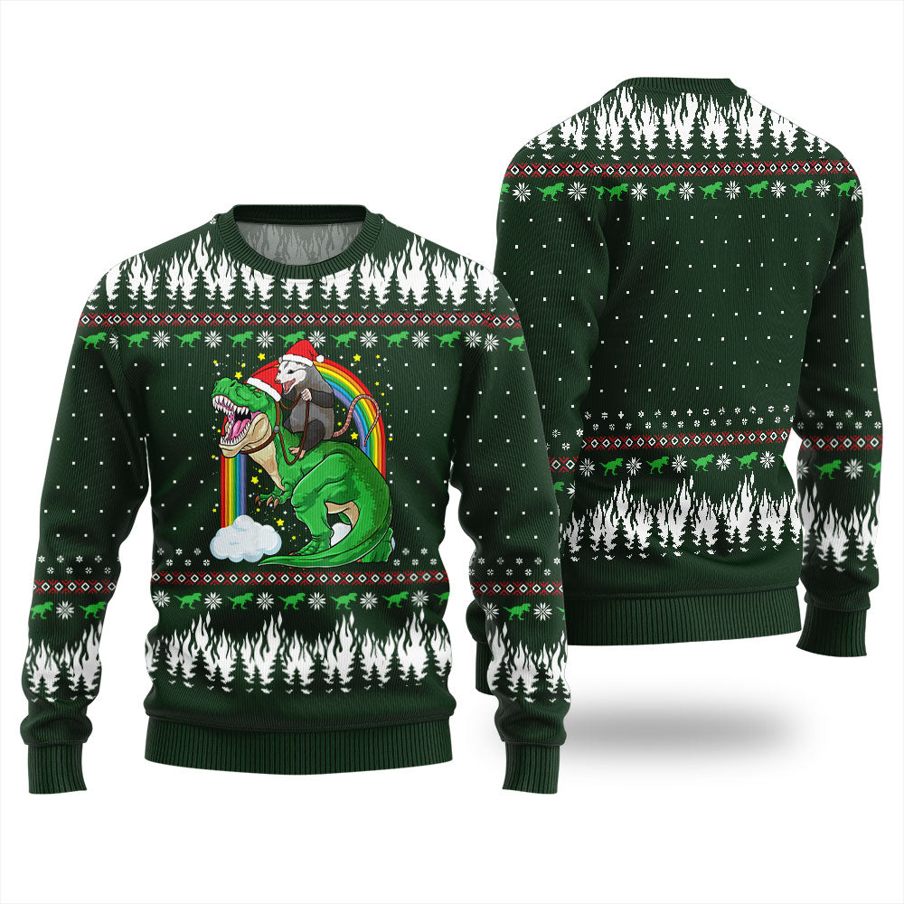 Dinosaur And Opossum Christmas Sweater