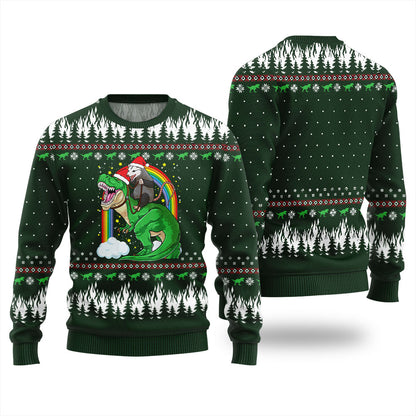 Dinosaur And Opossum Christmas Sweater