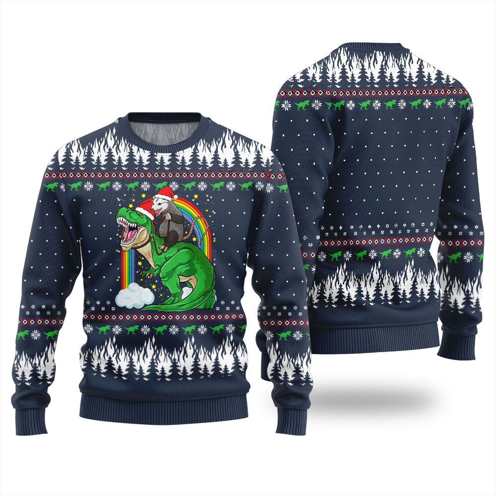 Dinosaur And Opossum Christmas Sweater