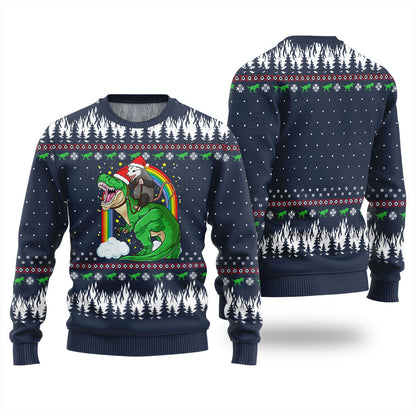 Dinosaur And Opossum Christmas Sweater