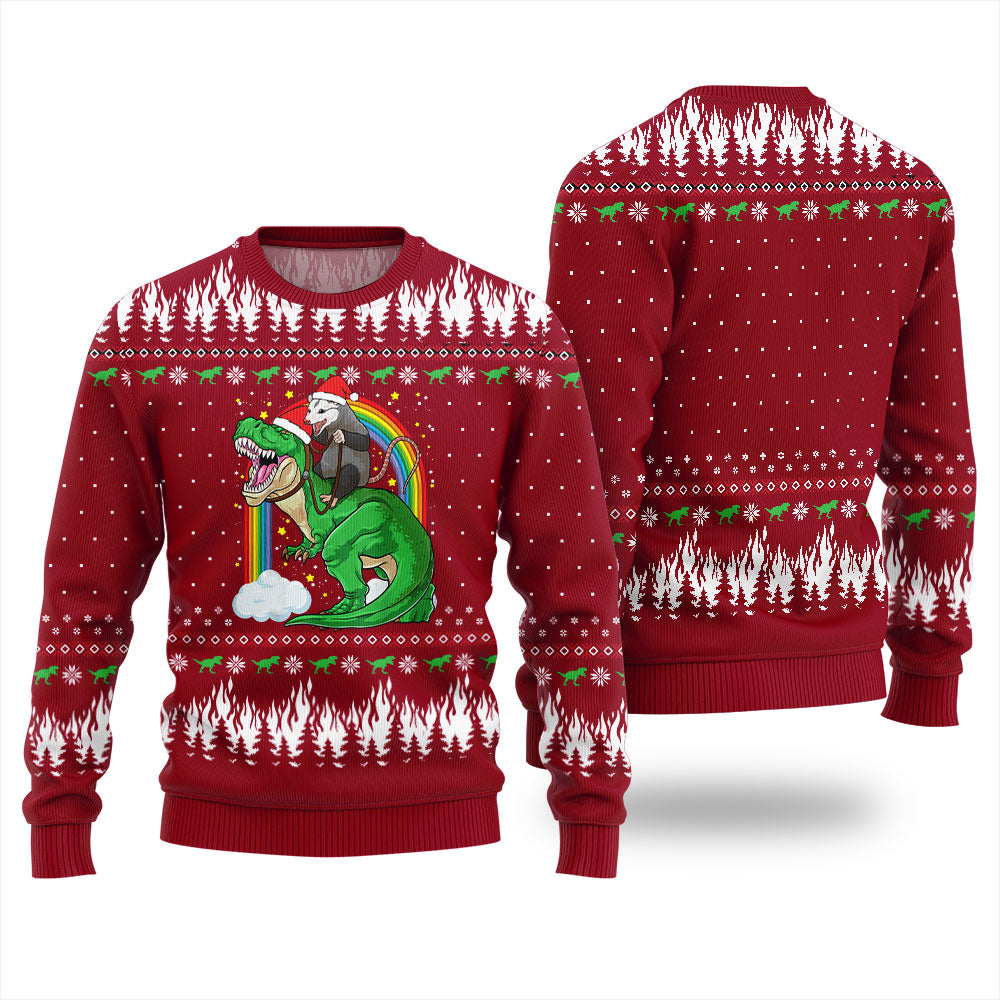 Dinosaur And Opossum Christmas Sweater