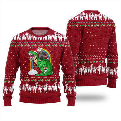 Dinosaur And Opossum Christmas Sweater
