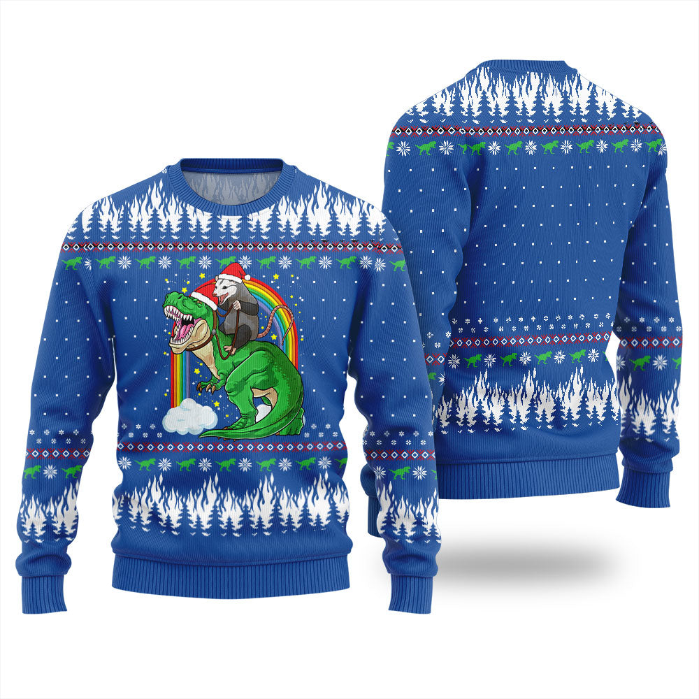 Dinosaur And Opossum Christmas Sweater