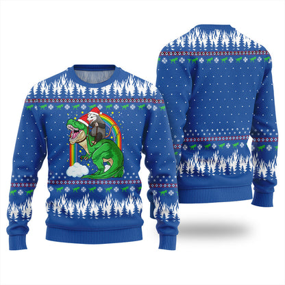 Dinosaur And Opossum Christmas Sweater