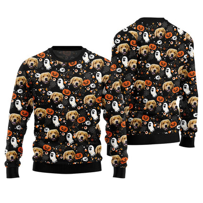 Funny Custom Pet Halloween Ugly Sweater Black