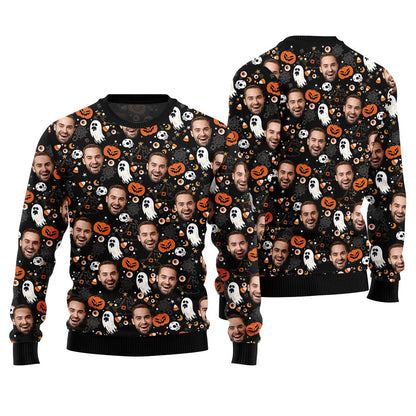 Funny Ugly Sweater Custom Face Halloween Black