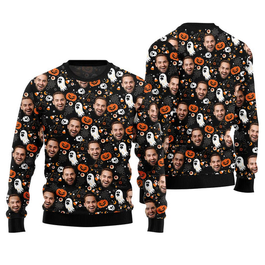 Funny Ugly Sweater Custom Face Halloween Black