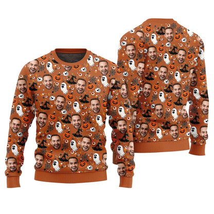 Unique Personalized Face Ugly Sweater Orange