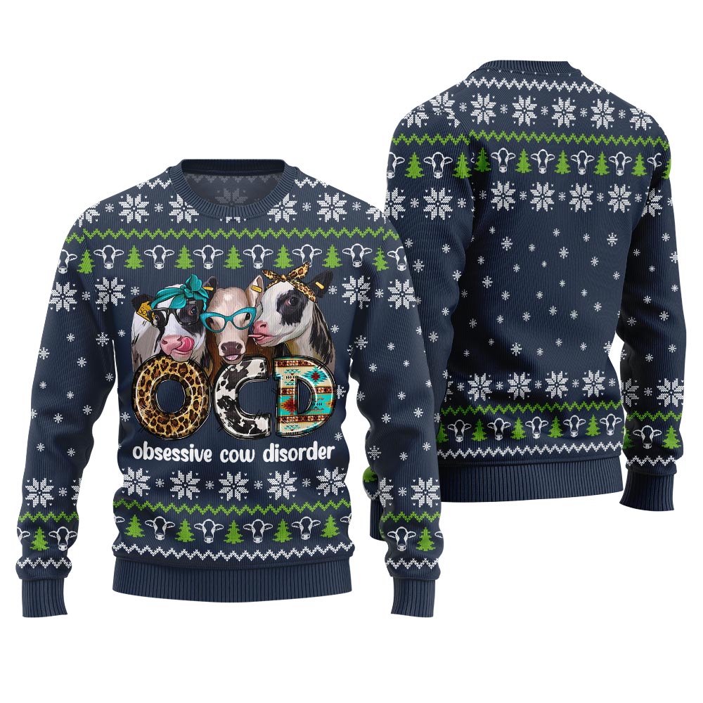 Funny Cow OCD Funny Ugly Christmas Sweater