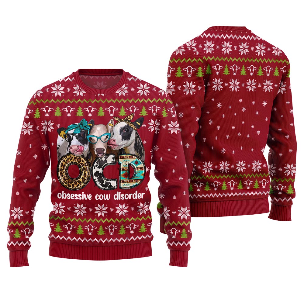 Funny Cow OCD Christmas Sweaters For Adults
