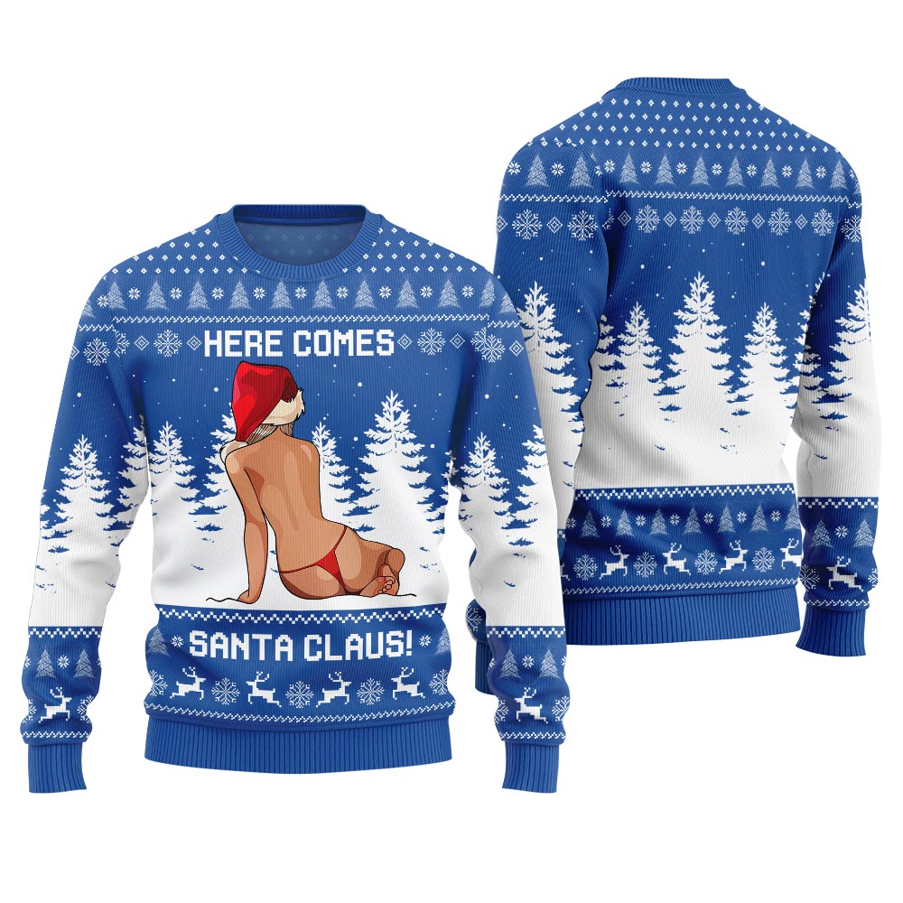 Here Comes Santa Claus Funny Christmas Pullover Royal