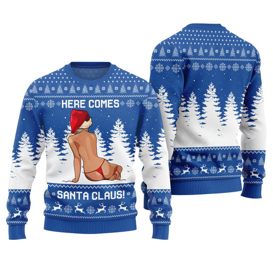 Here Comes Santa Claus Funny Christmas Pullover Royal