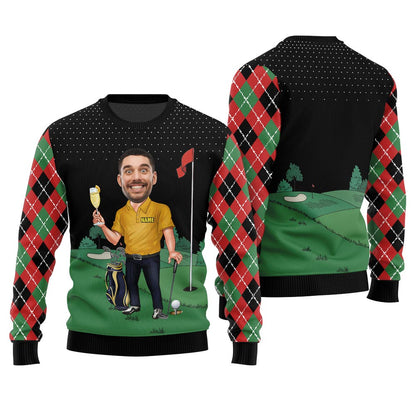 Funny Christmas Sweaters For Adults Custom Face Golf Player Men