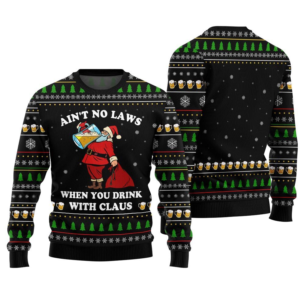 Funny Santa With Beer Ugly Christmas Sweater