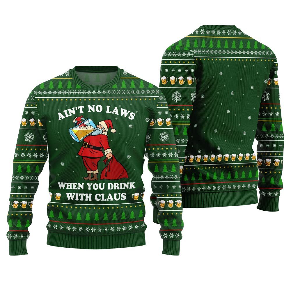 Funny Santa With Beer Ugly Christmas Sweater