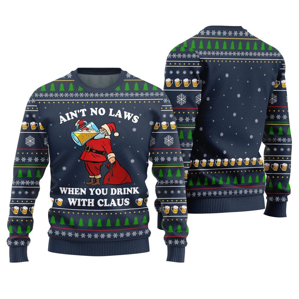 Funny Santa With Beer Ugly Christmas Sweater