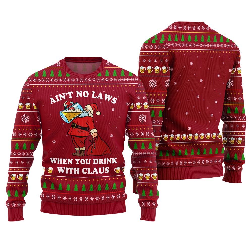 Funny Santa With Beer Ugly Christmas Sweater
